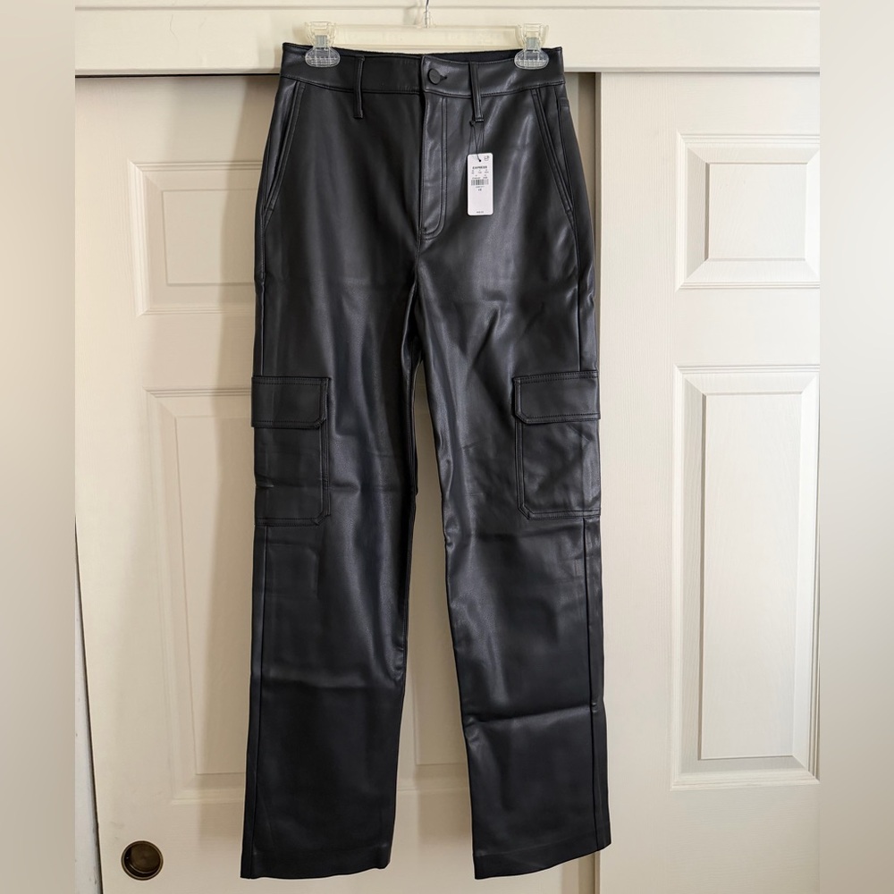 Express Super High Rise Faux Leather Cargo Pants